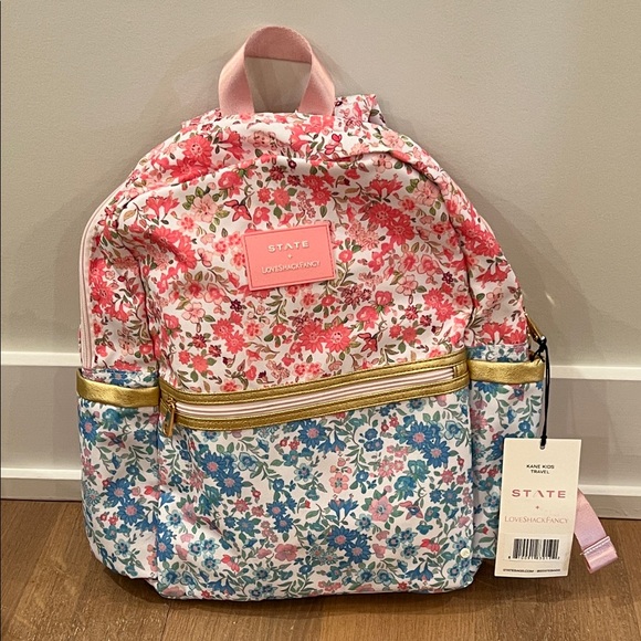 STATE X LoveShackFancy Women's Floral Backpack - Pink, Blue, and Gold - Picture 1 of 4